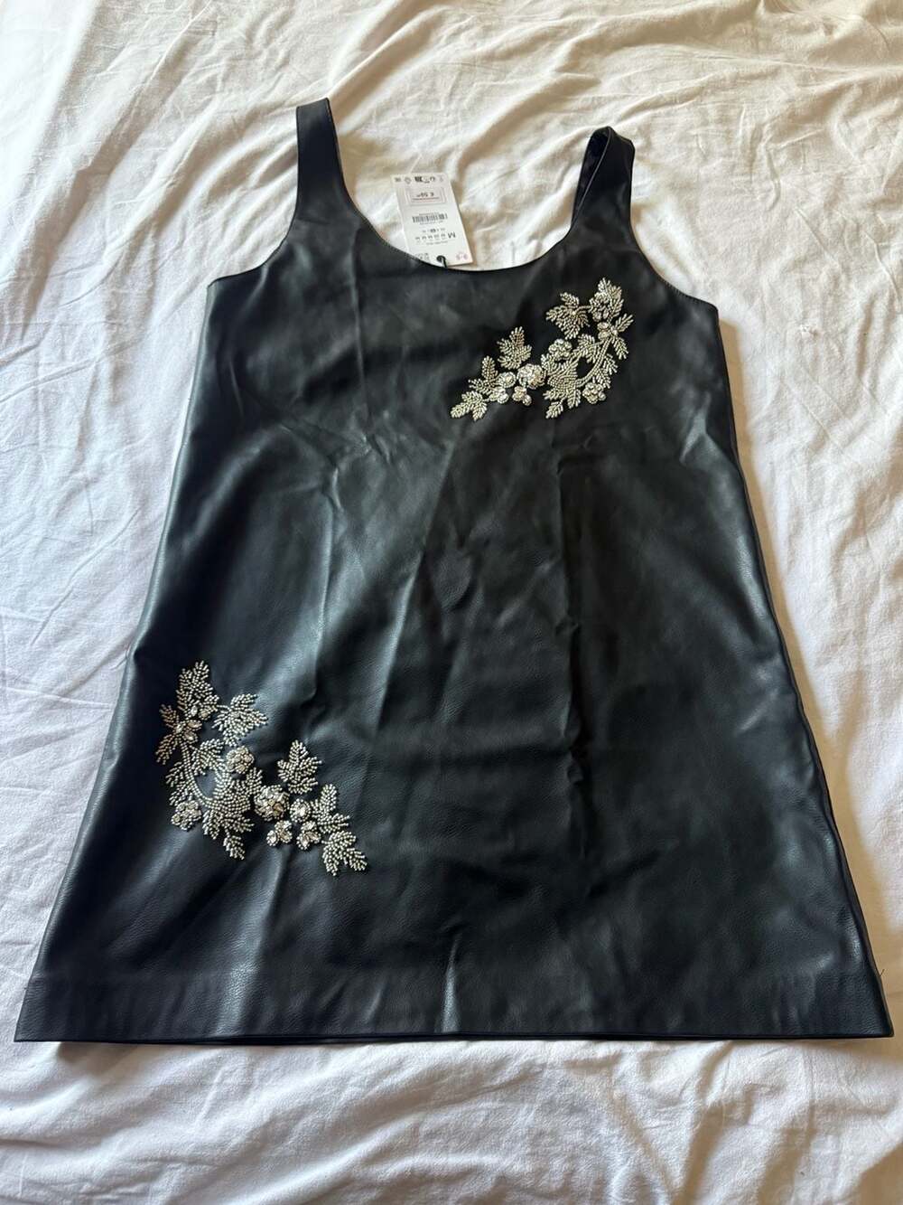 Zara Faux Leather Mini Dress with Beading